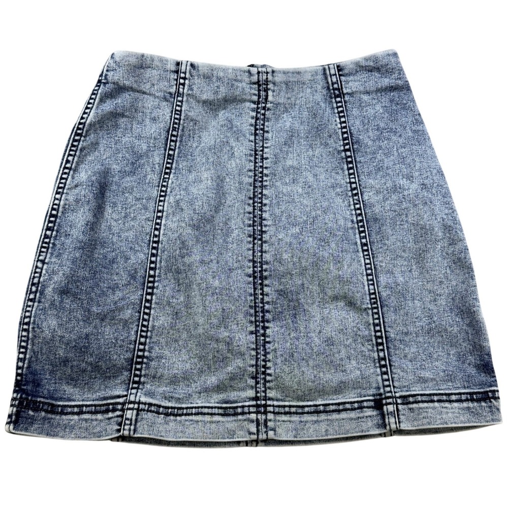 Free People Women Skirt Acid Wash Mini Size 2 Blue Denim Stretch